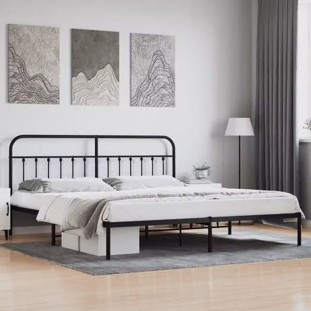Berkfield Home Metal Bed Frame with Headboard in Black, 200 x 200 cm – 1