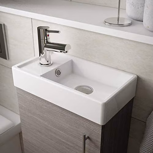 Nuie MIN014 Vault Modern Bathroom Single Soft Close Door Floor Standing Vanity Unit with Ceramic Basin and 1 Tap Hole, Gloss Grey, Set of 2 Pieces – 2