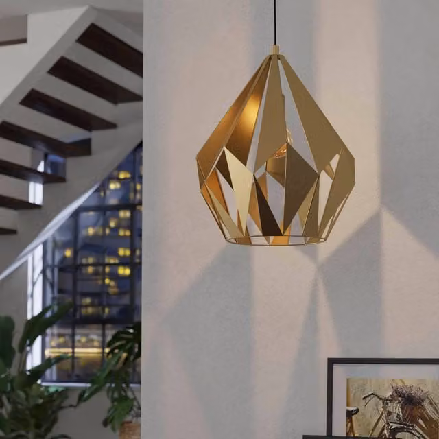 Eglo Carlton Single Pendant Light E27 in Gold/Brass