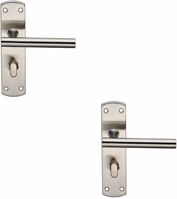 Loops 2x Mitred T Bar Lever Bathroom Backplate Handle and Thumbturn Lock Set in Brushed Satin Stainless Steel Silver