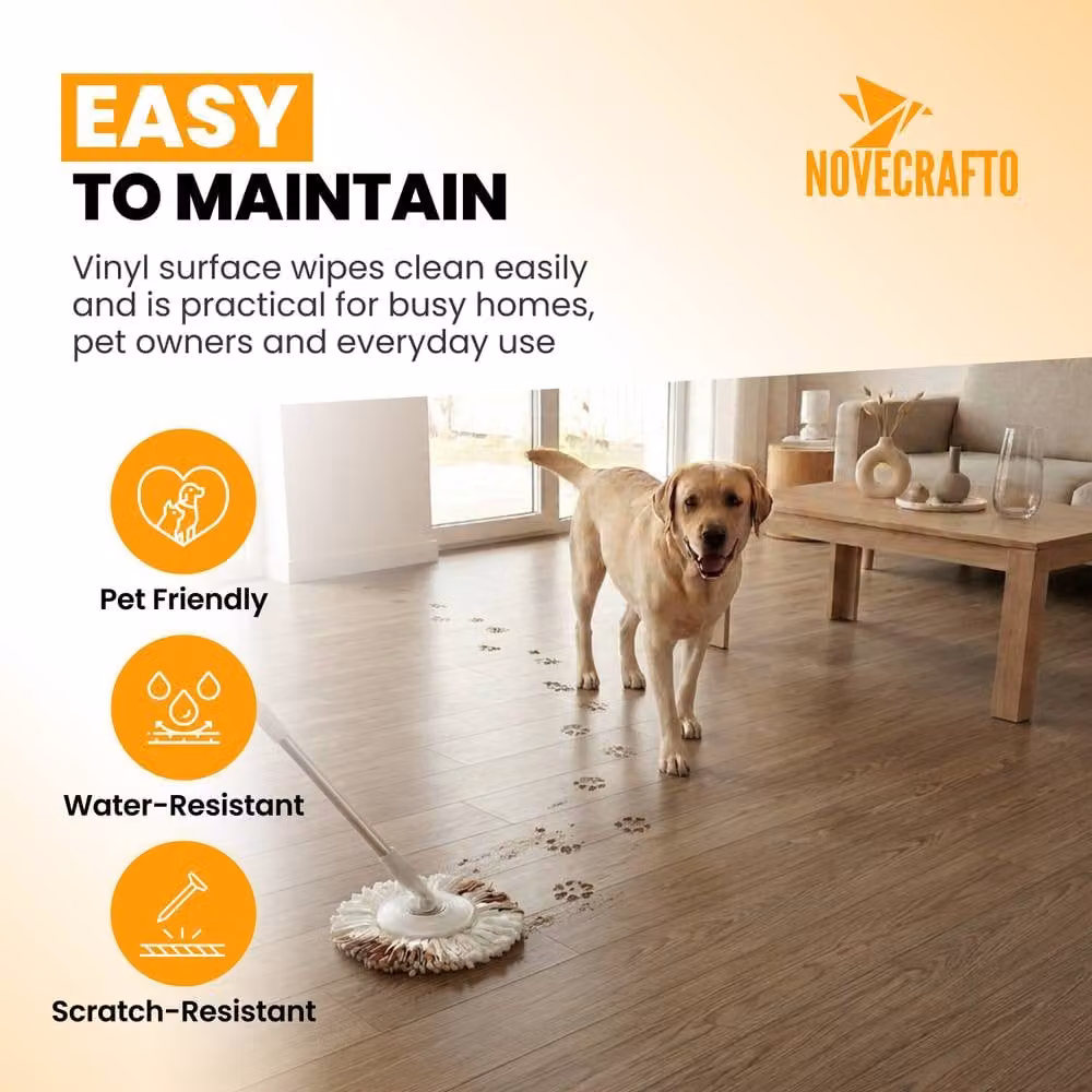 Novecrafto Self Adhesive Wood Look Vinyl Floor Planks, Pack of 10, Light Beige, W: 91.4 cm, D: 15.2 cm – 4