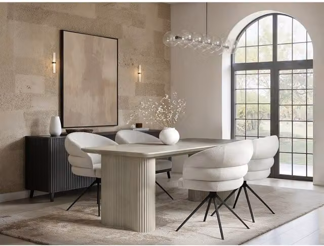 Solace+Co Zoya Sintered Stone Dining Table and 4 Eira Chairs Set in Beige and Brown