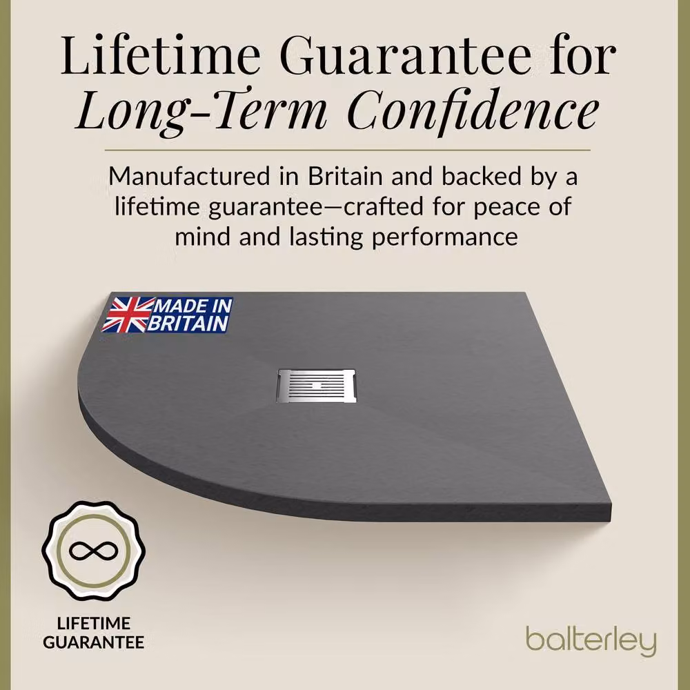 Balterley Slimline Mineral Cast Quadrant Shower Tray, Slate Grey, W/D: 90 x 90 cm, H: 3.2 cm – 4