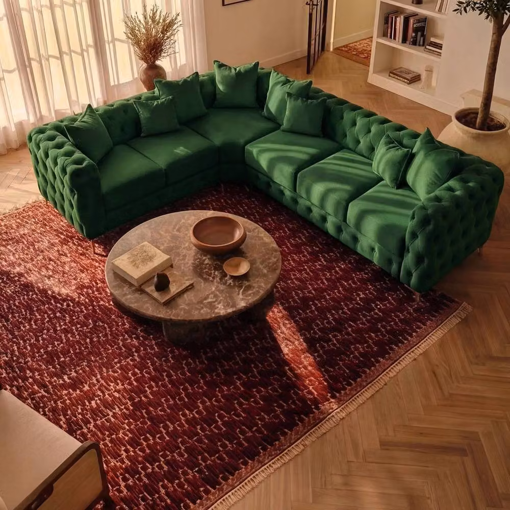 Sofaya Monaco Chesterfield 6 Seater Left Hand Corner Chaise Sofa in Green Velvet – 2