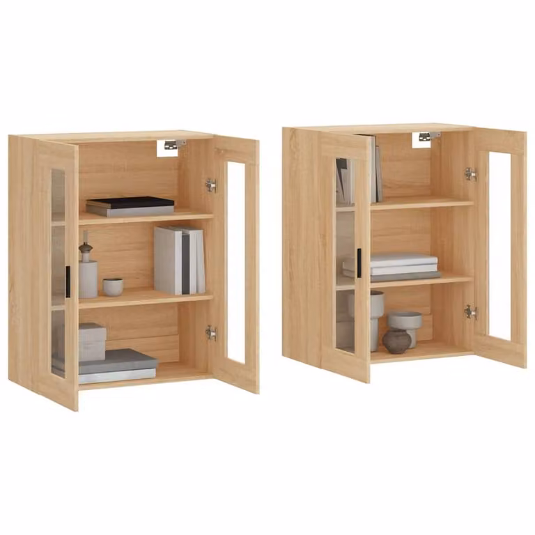 Berkfield Home Wall Mounted Cabinets with Glass Doors, 2 Piece Set in Sonoma Oak Light Brown