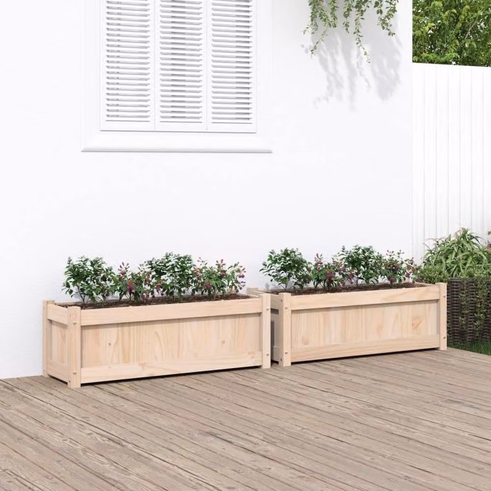 Berkfield Home Garden Set of 2 Solid Wood Pine Planter Tubs in Brown, Beige and Multicolour – 2