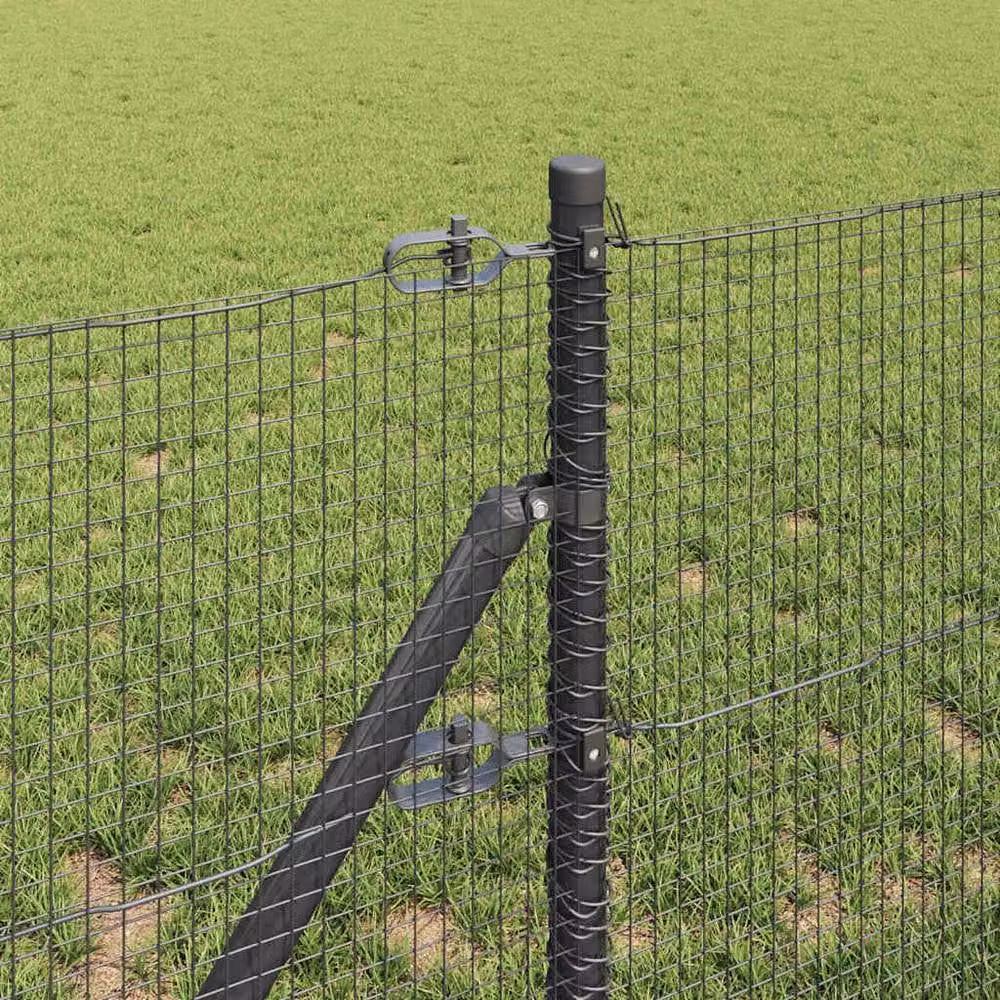 Berkfield Home Grey Powder-Coated Steel Single-Bar Welded Wire Fence with 7 Round Posts, W: 10 m, H: 0.8 m – 3