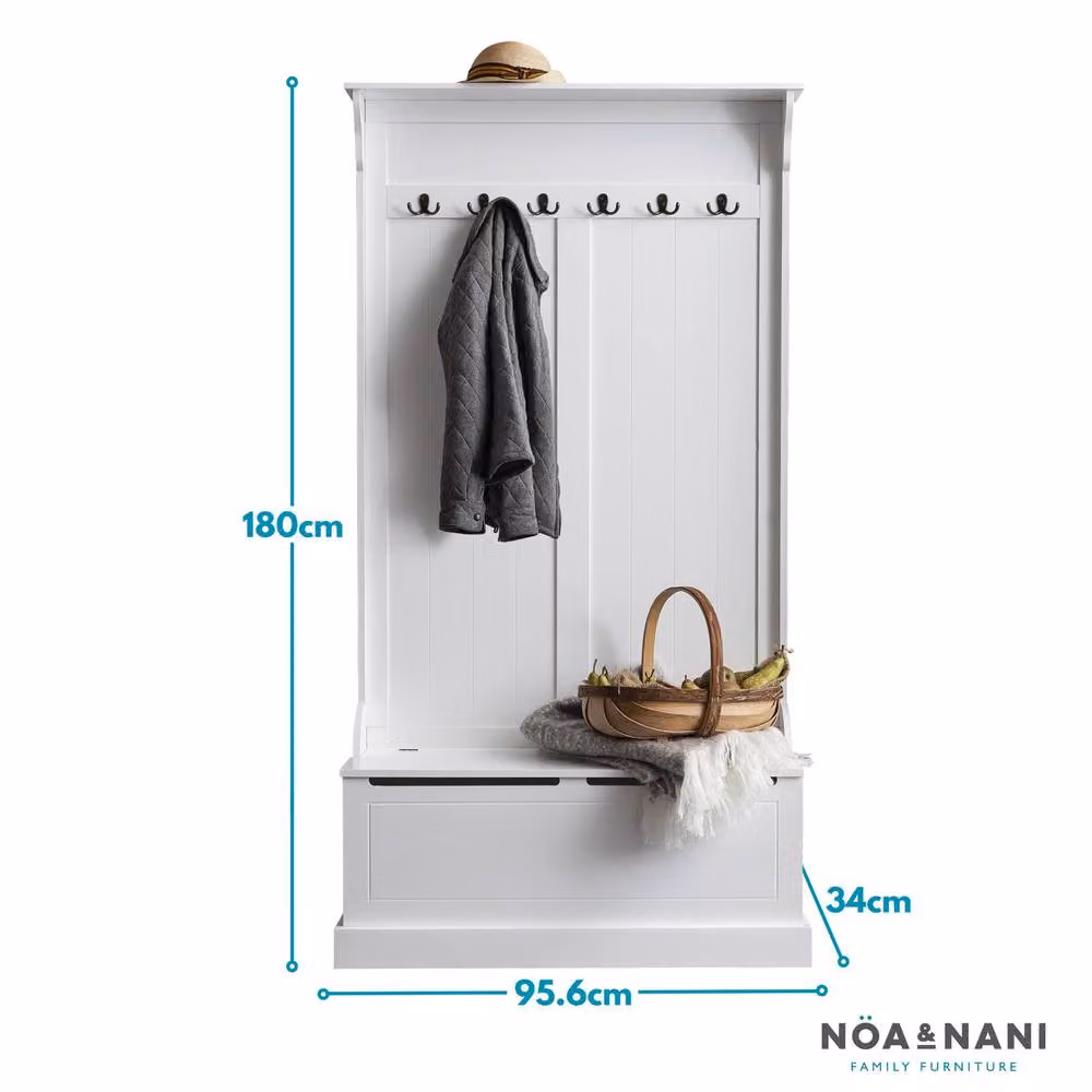 Nöa and Nani Brittany Hallway Bench and Coat Hook Shoe Storage in White – 4