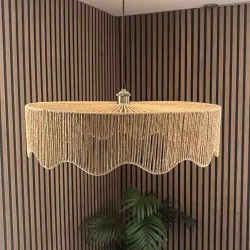 CGC Lighting Francesca Round Rattan Ceiling Lamp Shade in Beige and Brown, Diameter: 60 cm – 3