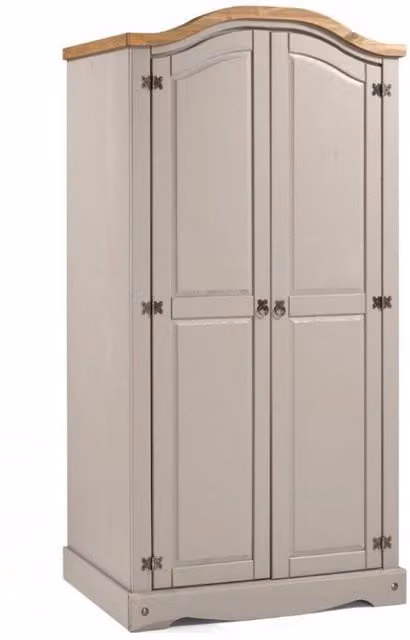 Mercers Furniture Corona Grey Wax 2 Door Arch Top Double Wardrobe in Solid Pine Wood