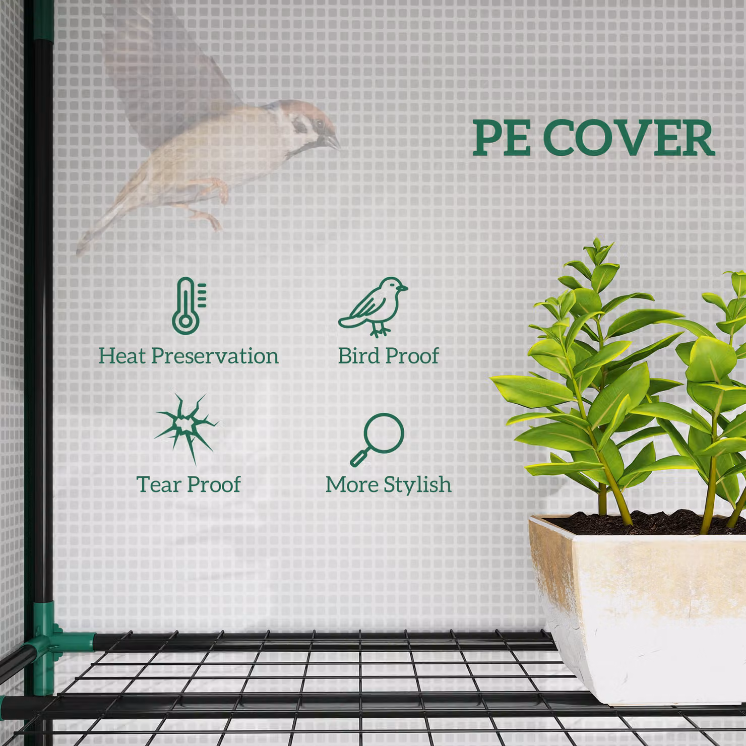 Outsunny White Nine-Shelf Lean-to Wall-Mounted Greenhouse W/D/H: 46 x 46 x 215 cm – 3