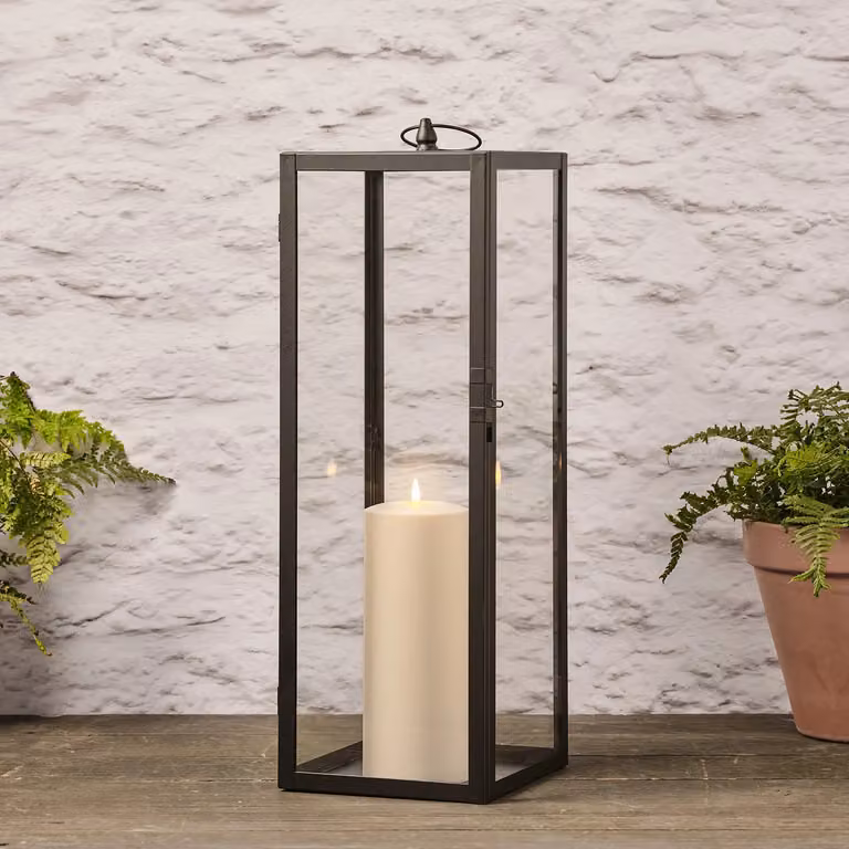 Lights4fun Extra Large Black Metal Waterproof LED Garden Lantern with TruGlow Candle, Height: 60 cm