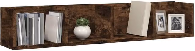 Berkfield Home Decorative CD Wall Shelf in Smoked Oak Brown, W/D/H: 100 x 18 x 18 cm – 1