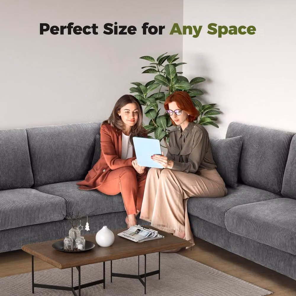 Dprodo Grey Corduroy Seater Sofa with Extra Deep Seats and Scatter Cushions, W: 178 cm – 4