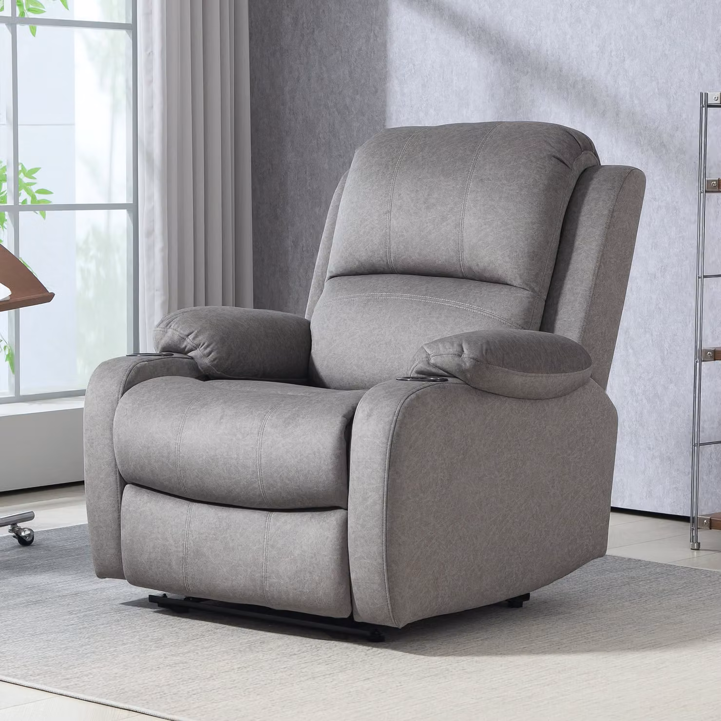 HOMCOM Grey Microfibre Manual Reclining Armchair with Footrest and Armrests – 6