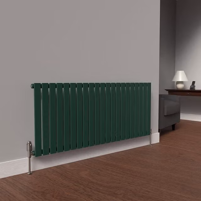 Lux Heat Flat Horizontal Coloured Radiator in British Racing Green, W: 1470 mm, H: 600 mm