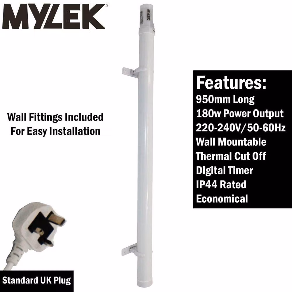MYLEK 180W Digital Tubular Convector Heater with Built-in Timer and Cage in White, Length: 95 cm – 2