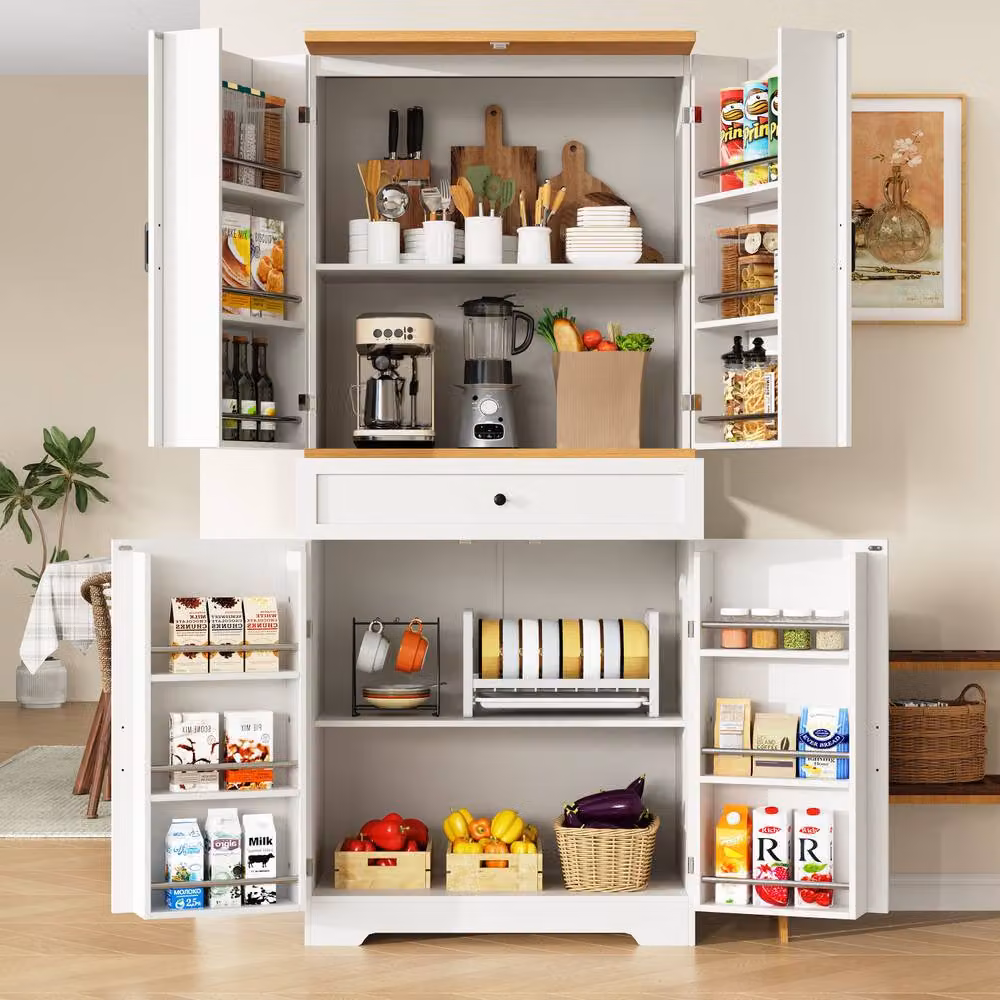 ModernLuxe Matt White Kitchen Tall Cupboard with 4 Doors and 1 Drawer, H 180 x W 80 x D 40 cm – 3