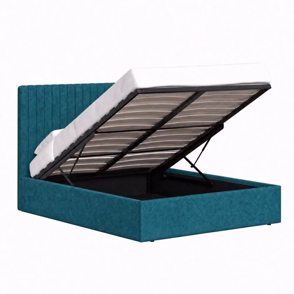 FWStyle Sollom Double Ottoman Lift Up Ribbed Storage Bed in Petrol Blue, H 209 x W 154 x D 112.5 cm – 2