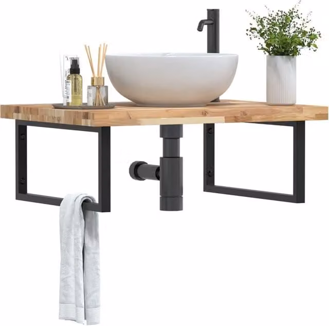 Berkfield Home Wall Mounted Basin Shelf in Brown Acacia Wood and Steel