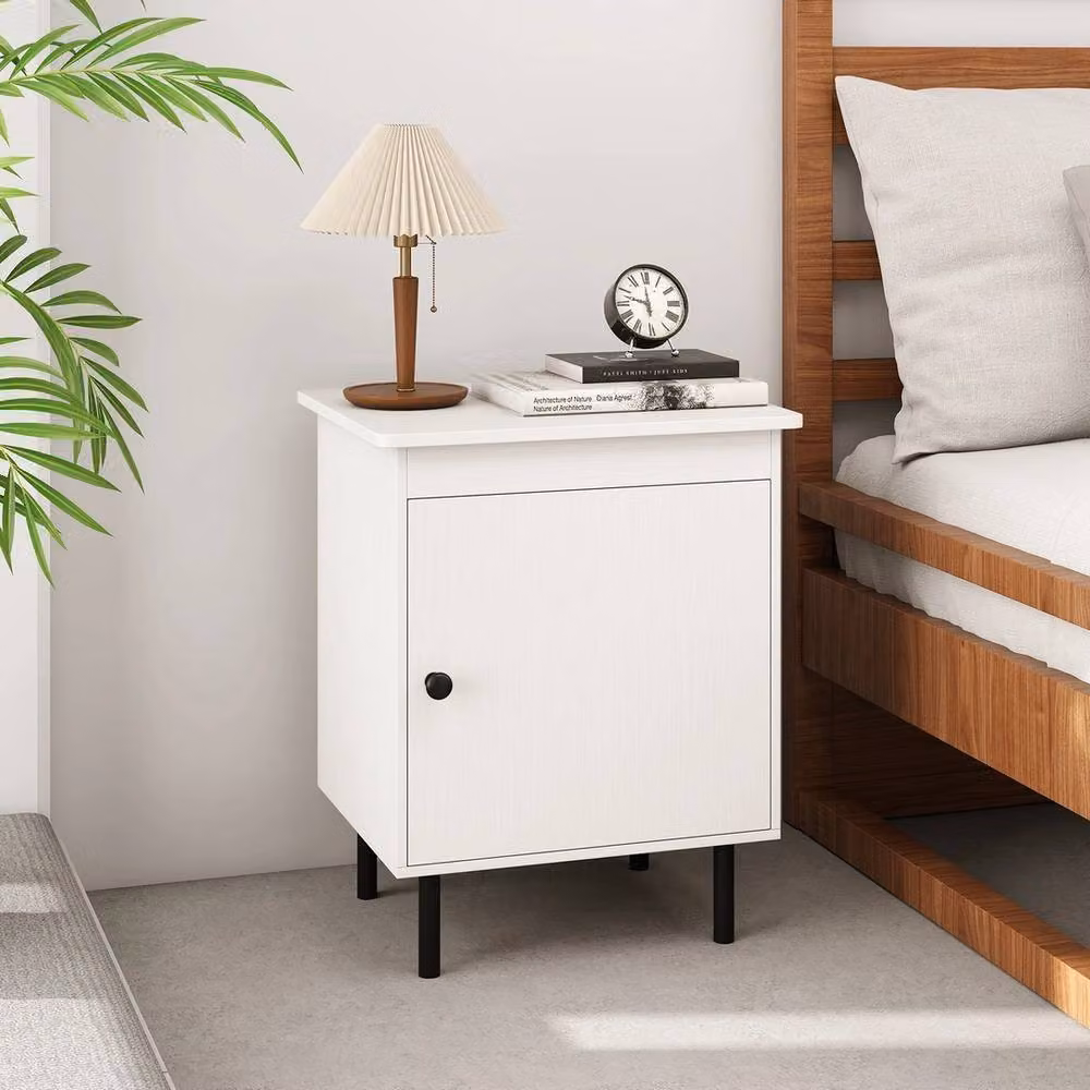 VOGREX White Modern 2-Tier Nightstand with Single Door Cabinet – 2