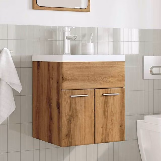Berkfield Home 2 Piece Modern Bathroom Furniture Set in Artisan Oak and Brown with Vanity Unit – 1