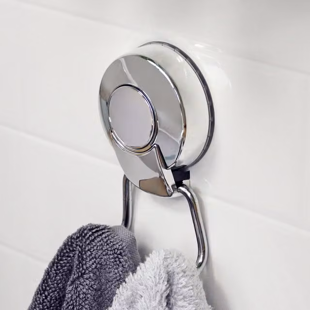 Showerdrape SuctionLoc Chrome Steel Wall Mounted Robe Hook in Silver – 1