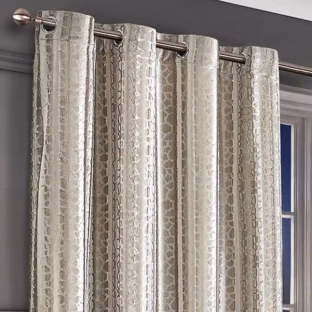Intimates Verity Crushed Velvet Embossed Blackout Eyelet Curtains in Natural, W: 140 cm, H: 183 cm