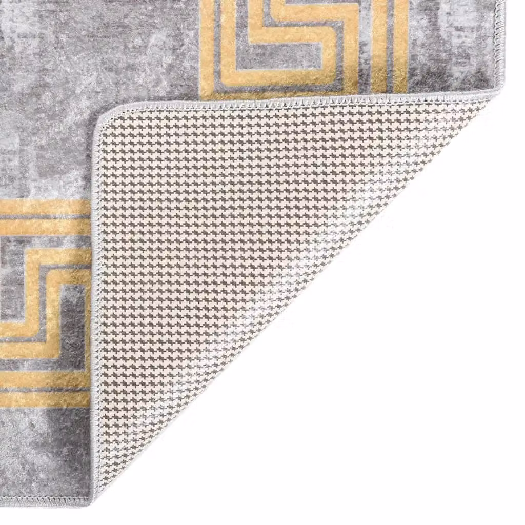 Berkfield Home Washable Geometric Round Anti Slip Rug, Grey, Diameter: 100 cm