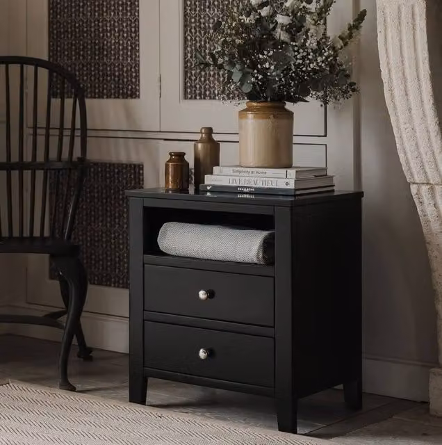 Statement Furniture Brooklyn 2 Drawer Bedside Table in Black