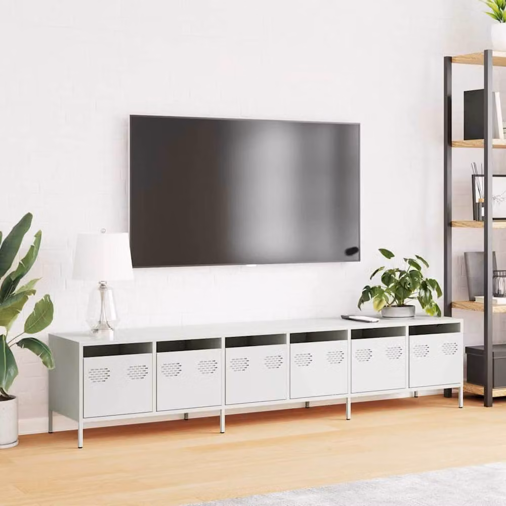 Berkfield Home Modern White Metal TV Cabinet W: 202 cm, D: 39 cm, H: 43.5 cm – 3
