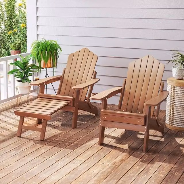 Kelvenix Brown Patio Adirondack Lounge Chair with Adjustable Headrest and Cup Holders