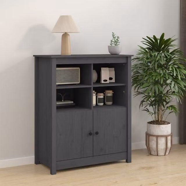 Berkfield Home Grey Rustic Solid Wood Pine Sideboard W/D/H: 83 x 41.5 x 100 cm