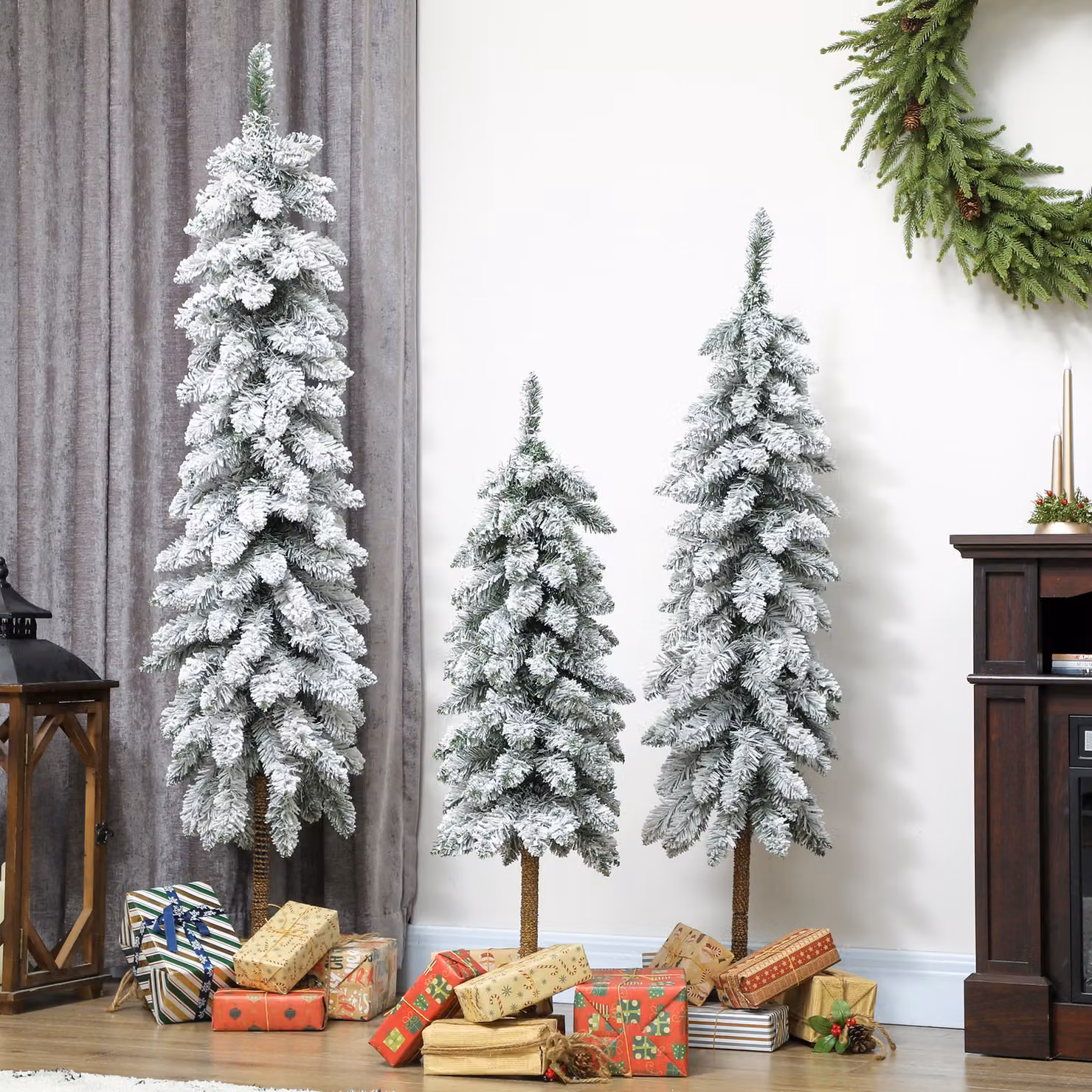 HOMCOM Set of 3 White Flocked Pencil Christmas Trees – 6