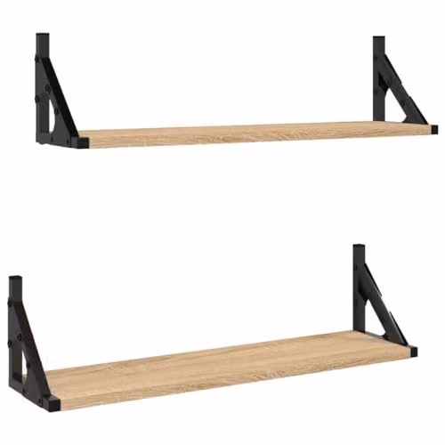 vidaXL Set of 2 Wall Mounted Shelves in Sonoma Oak Brown, W/D/H: 60 x 15 x 15.5 cm