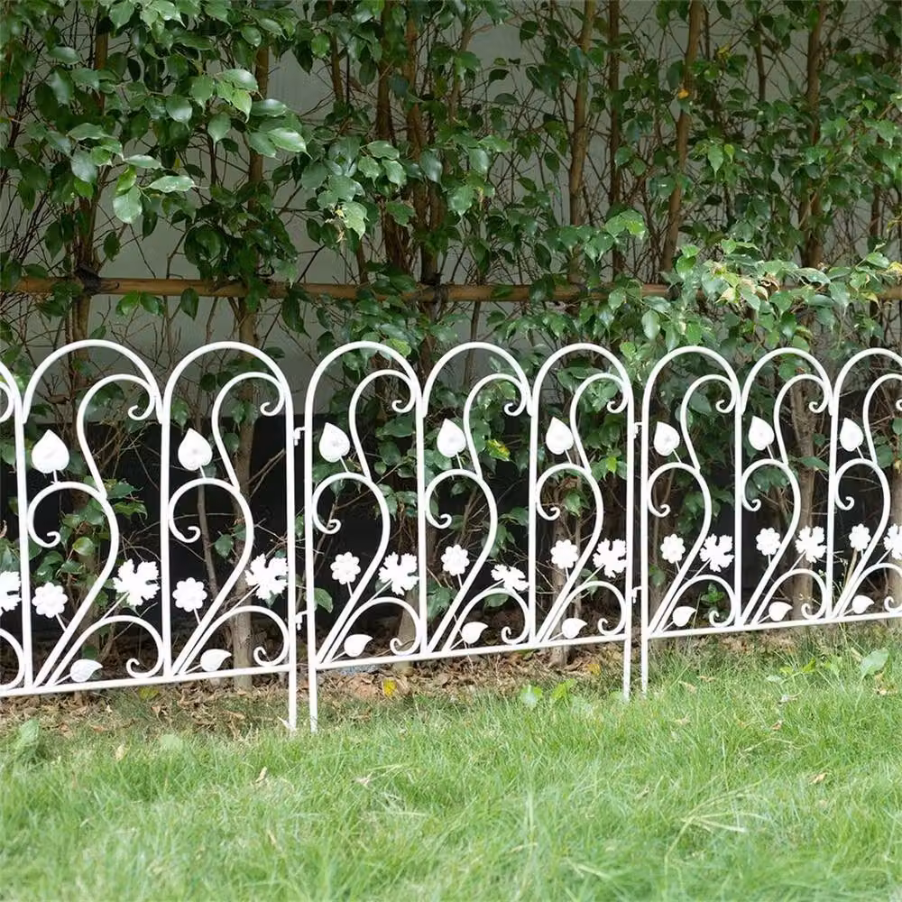 Kelvenix Metal Picket Border Garden Fence, 5 Panels, White, 0.6m2 – 3
