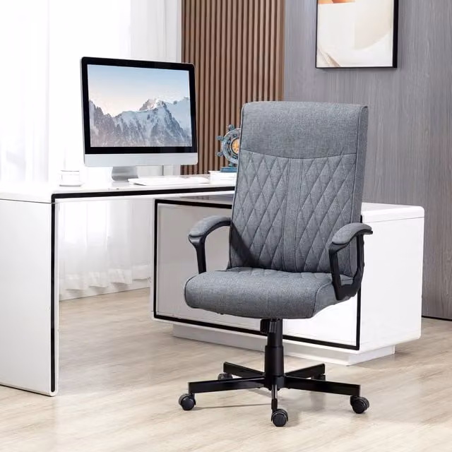 Vinsetto Modern Fabric High-Back Swivel Task Chair with Armrests in Grey