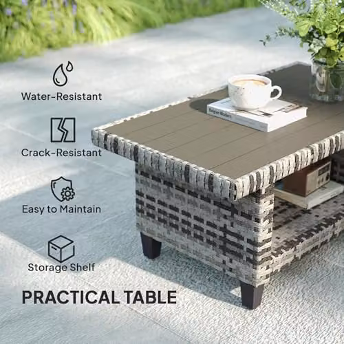 Outsunny 6 Piece Rattan Garden Furniture Set with 5 Seater Upholstered Seating and Coffee Table in Blue – 8