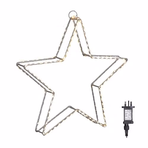 Samuel Alexander Grey and White Metal Dewdrop Christmas Star Decoration with Warm White LEDs, Height: 38 cm – 3
