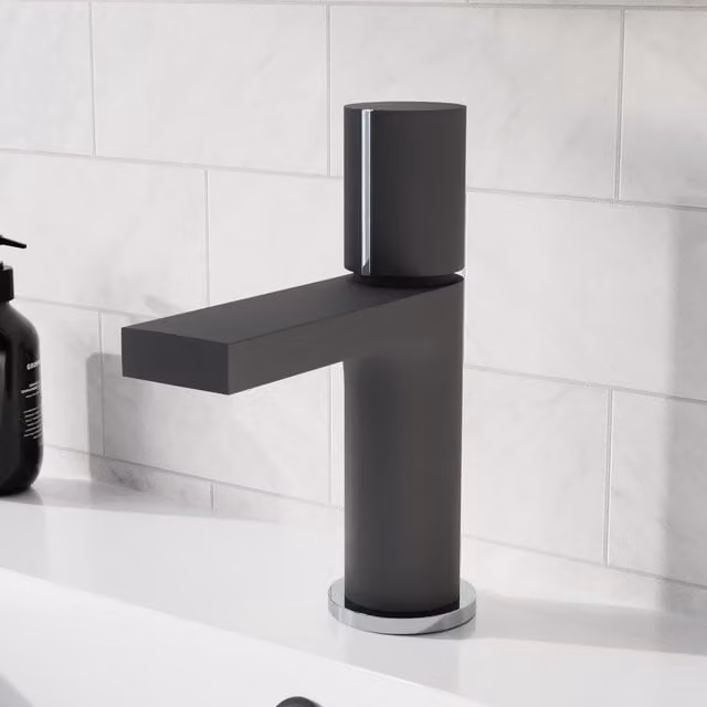 Nes Home Arte Handleless Matt Black Basin Mixer Tap with Brass Core, Deck Mounted