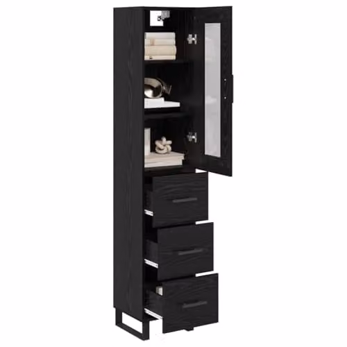 vidaXL Modern Tall Unit in Black with Wood and Metal Finish, W/D/H: 34.5 x 34.0 x 180.0 cm – 1
