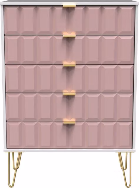 Ready Assembled 2 U Metro 5 Drawer Chest in Dusty Pink and Gold – 1