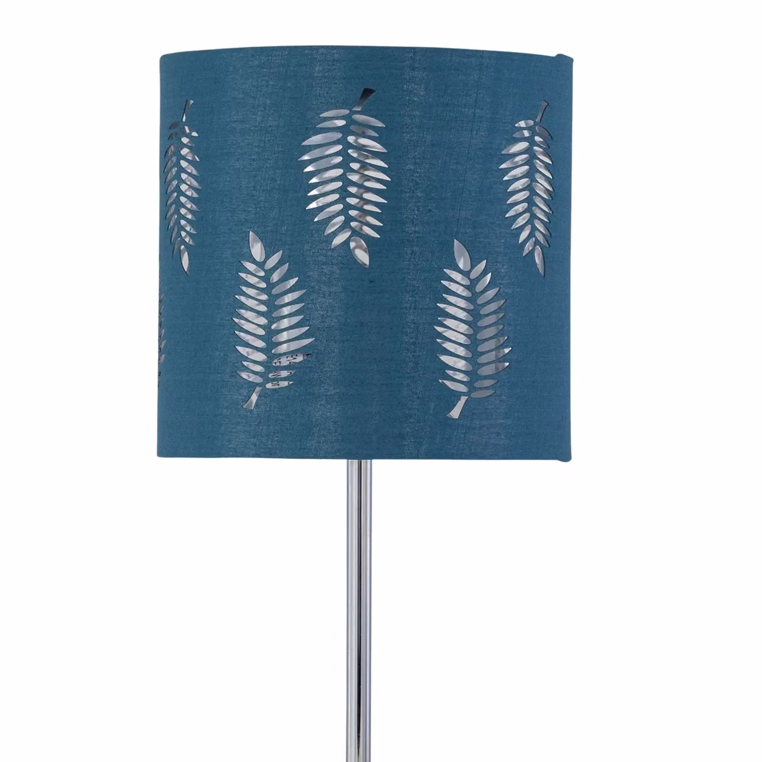 First Choice Lighting Chrome Stick Table Lamp with Teal Fern Cut Out Shade in Silver – 2