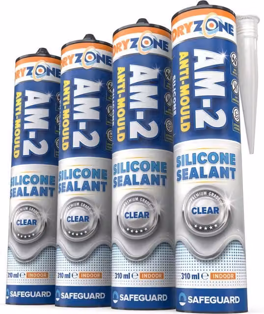 Dryzone Anti-Mould Silicone Sealant, Clear, 310 ml per tube, 4 Pack