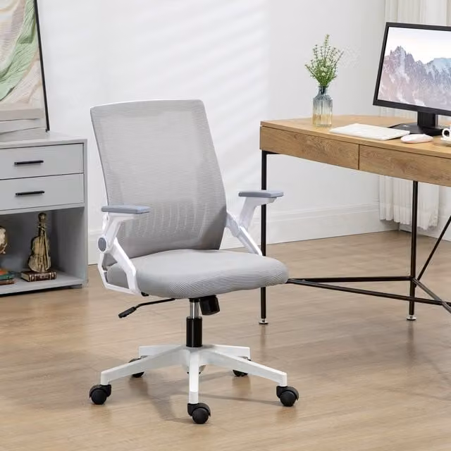Vinsetto Grey Fabric Adjustable Height Task Office Chair with Armrests