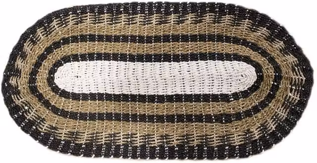 KDMD Classic Oval Seagrass Rug in Black and White, W: 60 cm, L: 120 cm