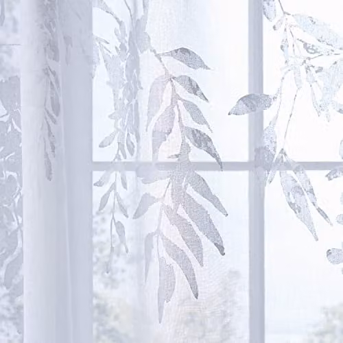 Catherine Lansfield Wisteria Floral White Voile Curtain Panel, W: 140 cm, H: 122 cm – 2