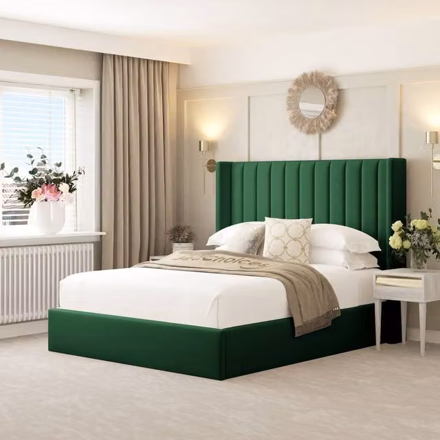 Bed Choices Madison Upholstered Ottoman Bed Frame in Green Velvet with Chelsea Mattress, Super King, W/D/H: 200 x 137.16 x 137.16 cm