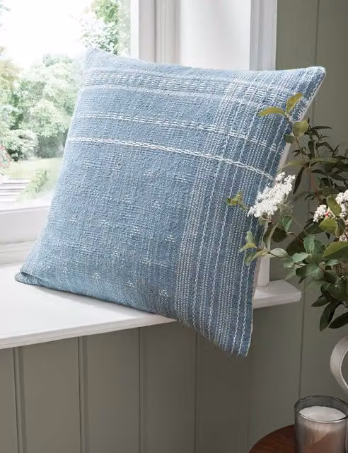 Laura Ashley Mawsley Woven Textured Square Cushion in Light Blue Mix