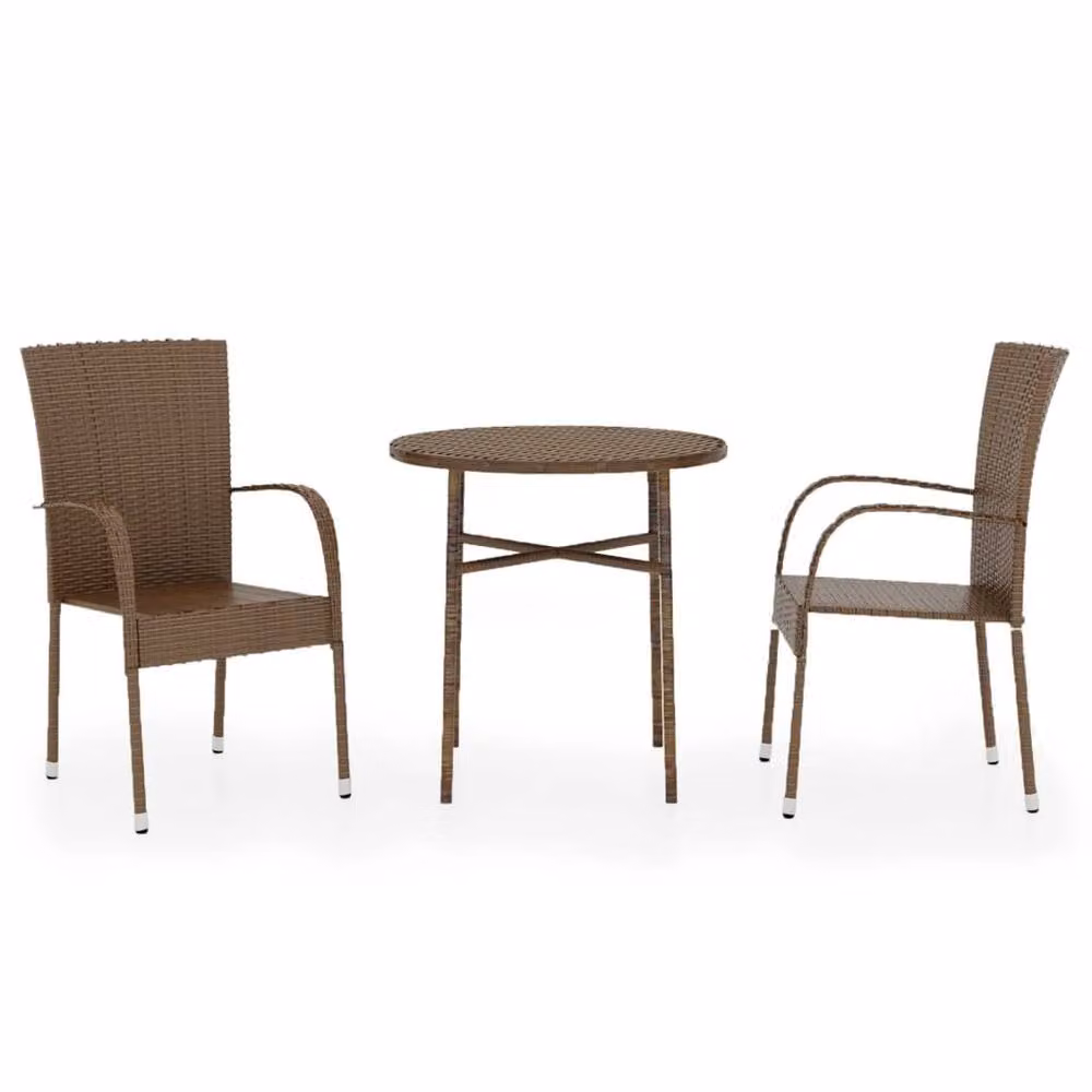 Berkfield Home Elegant 3 Piece Poly Rattan Garden Dining Set in Brown – 2